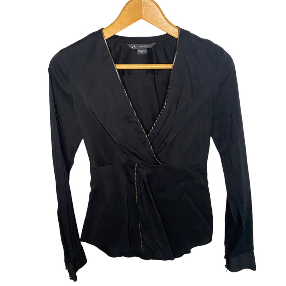 Armani Exchange XS Black Blouse with Zipper detail front